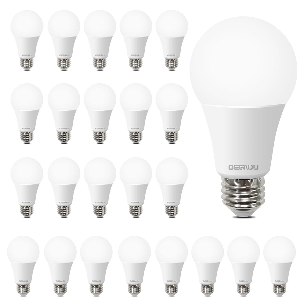 DEGNJU A19 Light Bulbs, 100 Watt 5000K Daylight Light Bulbs, 1500 Lumens, E26 Standard Base, Non-Dimmable, 13W Bright White LED Bulbs for Bedroom Home Office, 24 Pack