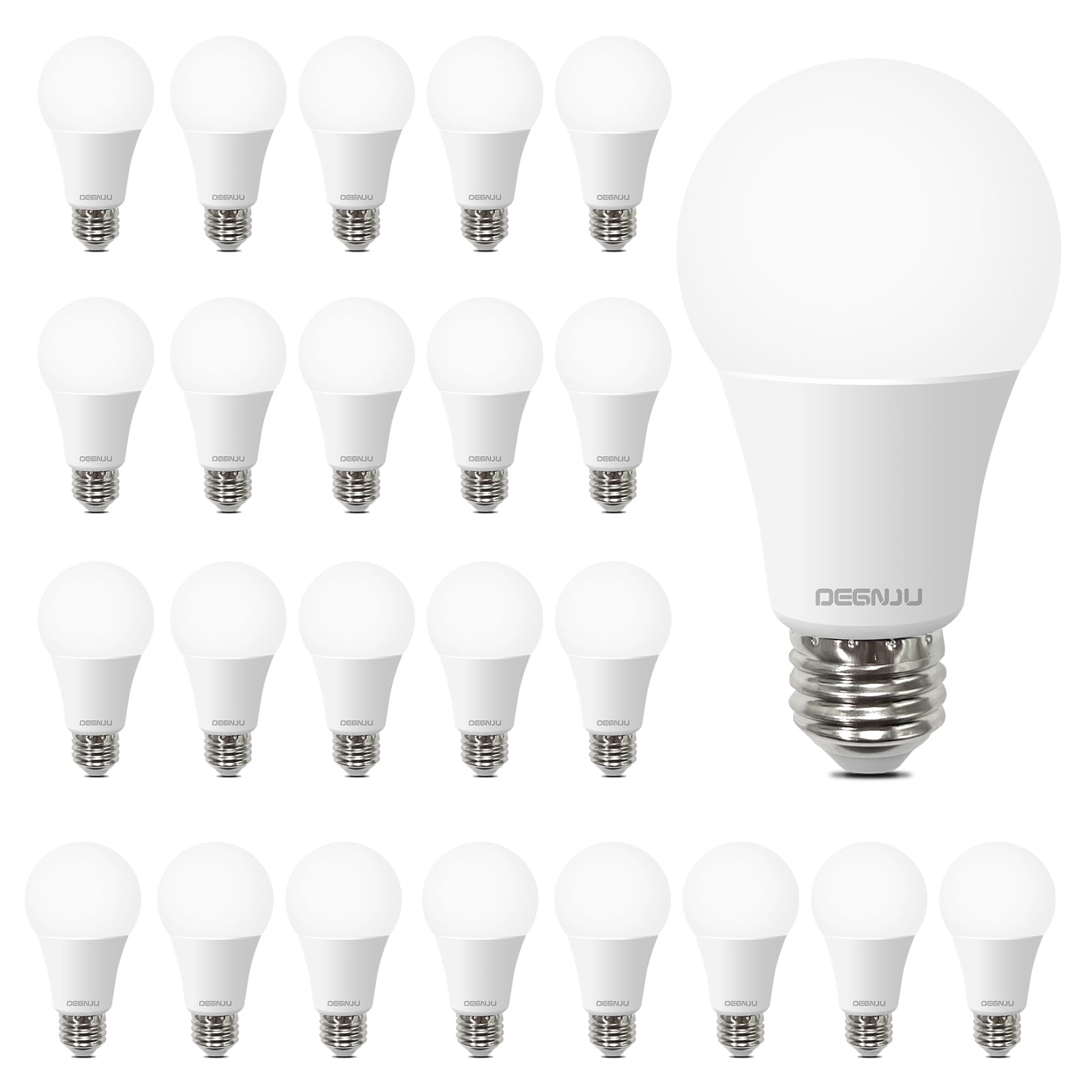 DEGNJU A19 Light Bulbs, 100 Watt 5000K Daylight Light Bulbs, 1500 Lumens, E26 Standard Base, Non-Dimmable, 13W Bright White LED Bulbs for Bedroom Home Office, 24 Pack