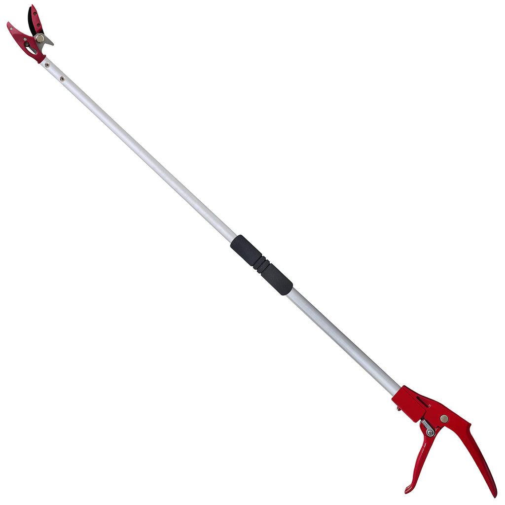 Prunrt Tree Trimmer, 4 Foot Pole Pruner, Long Reach Pruning Shears, Cut and Hold Garden Clippers, Aluminum Lightweight Handle Fruit Picker, Branch Bypass Loppers