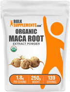 BulkSupplements.com Organic Maca Root Extract Powder - Organic Maca Powder, Nutritional Supplement - Vegan & Gluten Free, 1.8g of per Serving, 250g (8.8 oz) (Pack of 1)