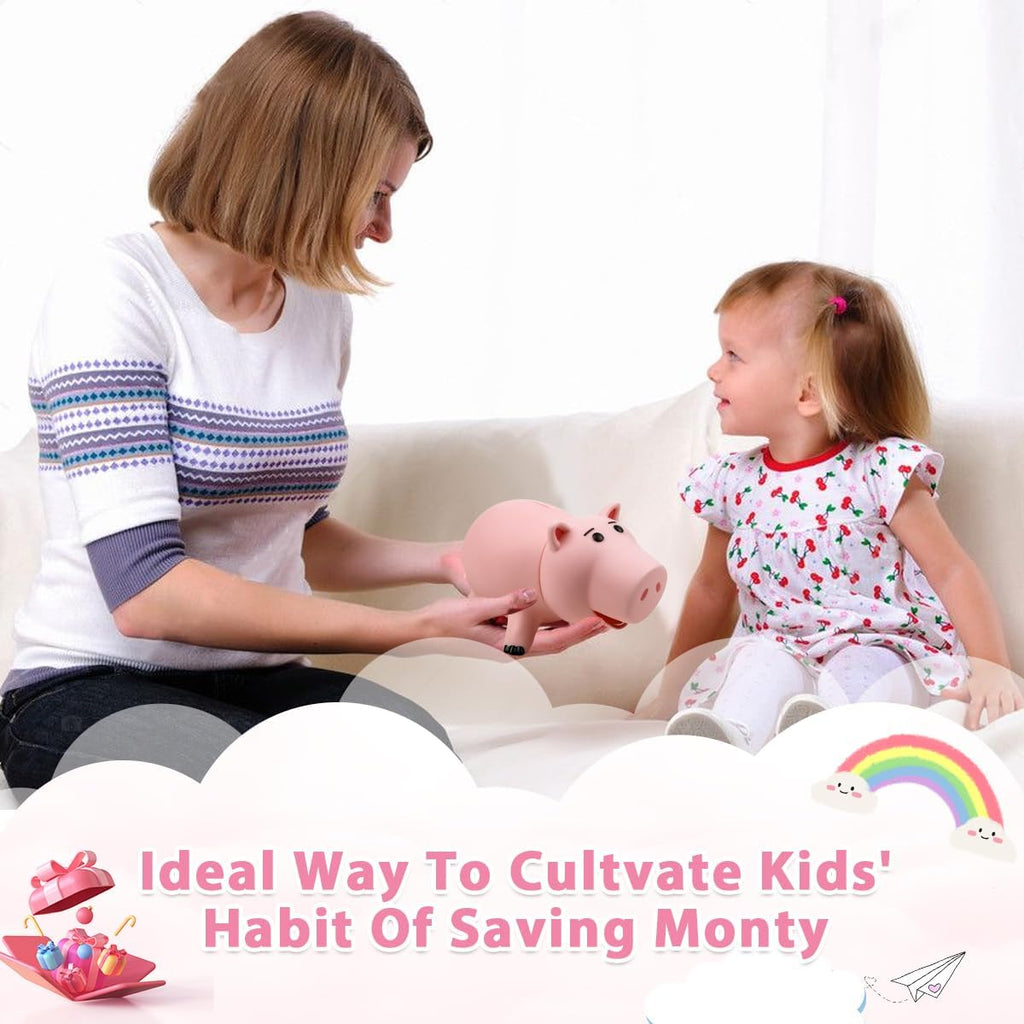 Piggy Bank Unbreakable Cute Pink Pig Money Bank Plastic Saving Coin Bank for Kids Christmas Birthday Toy Gift