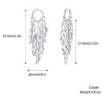 Sylph Silver Chandelier Earring for Women Copper, Long Tassel Dangle Drop Earrings, Leaf Huggie Earring Bohemian Jewelry Gifts for Everyday Wear