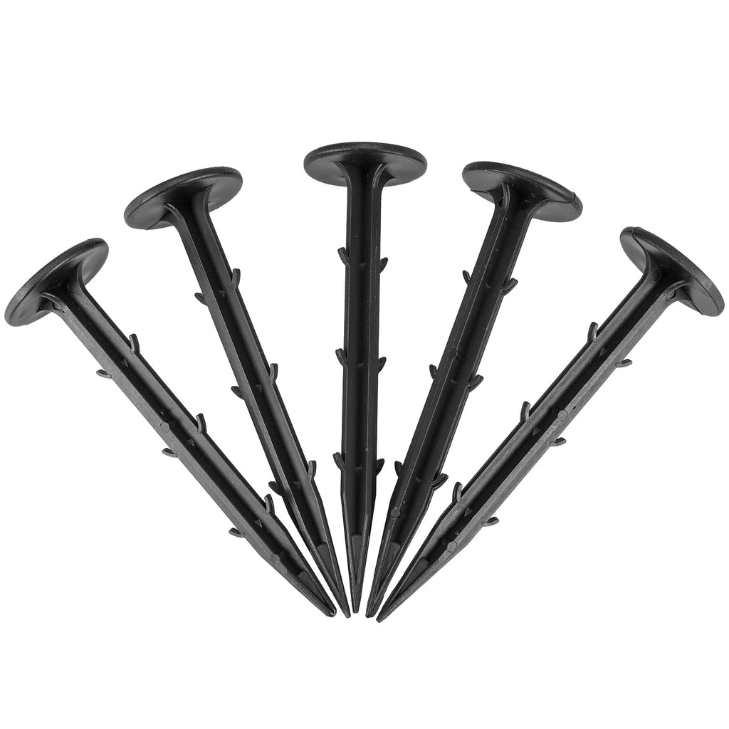 300 Pack 4 Inches Plastic Garden Landscape & Garden Spikes, Black Garden Stakes Anchors Spikes with Barbs, Plastic Landscape Anchoring Spikes for Holding Weed Barrier, Lawn Edging, Turf, Tent, Tarp