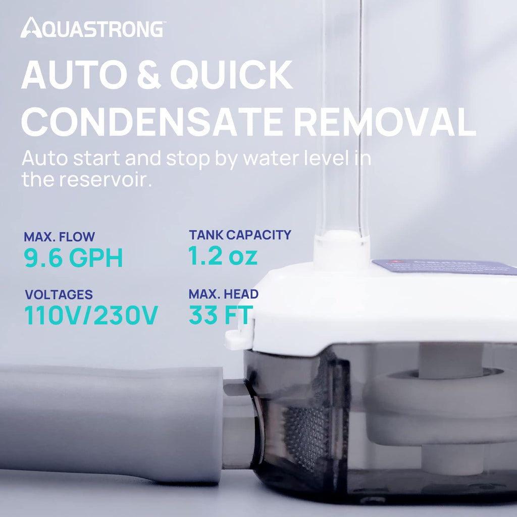 Aquastrong HVAC Condensate Pump, 115V/230V, Automatic Safety Switch, AC Condensate Removal for Air Conditioner, Furnace, Dehumidifier, 3.3' Power Cord, Black