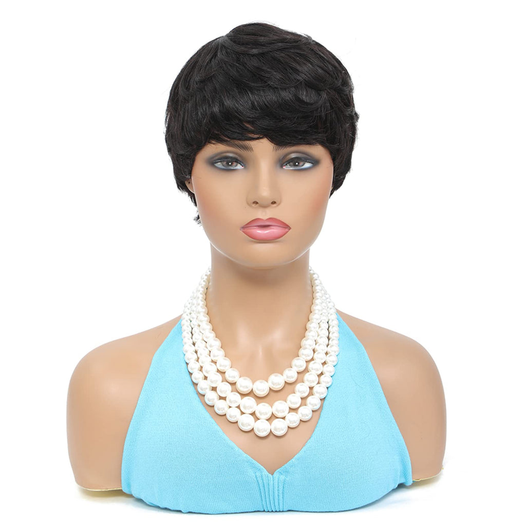 YOUKNOWIG Pixie Short Straight Wig for Black Women 100% Brazilian Human Hair Machine Made Natural Black