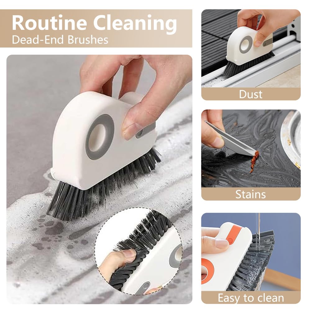 2 in 1 Groove Cleaning Brush, Window Track Cleaning Tools, Multifunction Window Track Cleaner with Hard Bristle and Hidden Scraper, Crevice Brush for Sliding Door Track, Window Seal, Sill (Orange)
