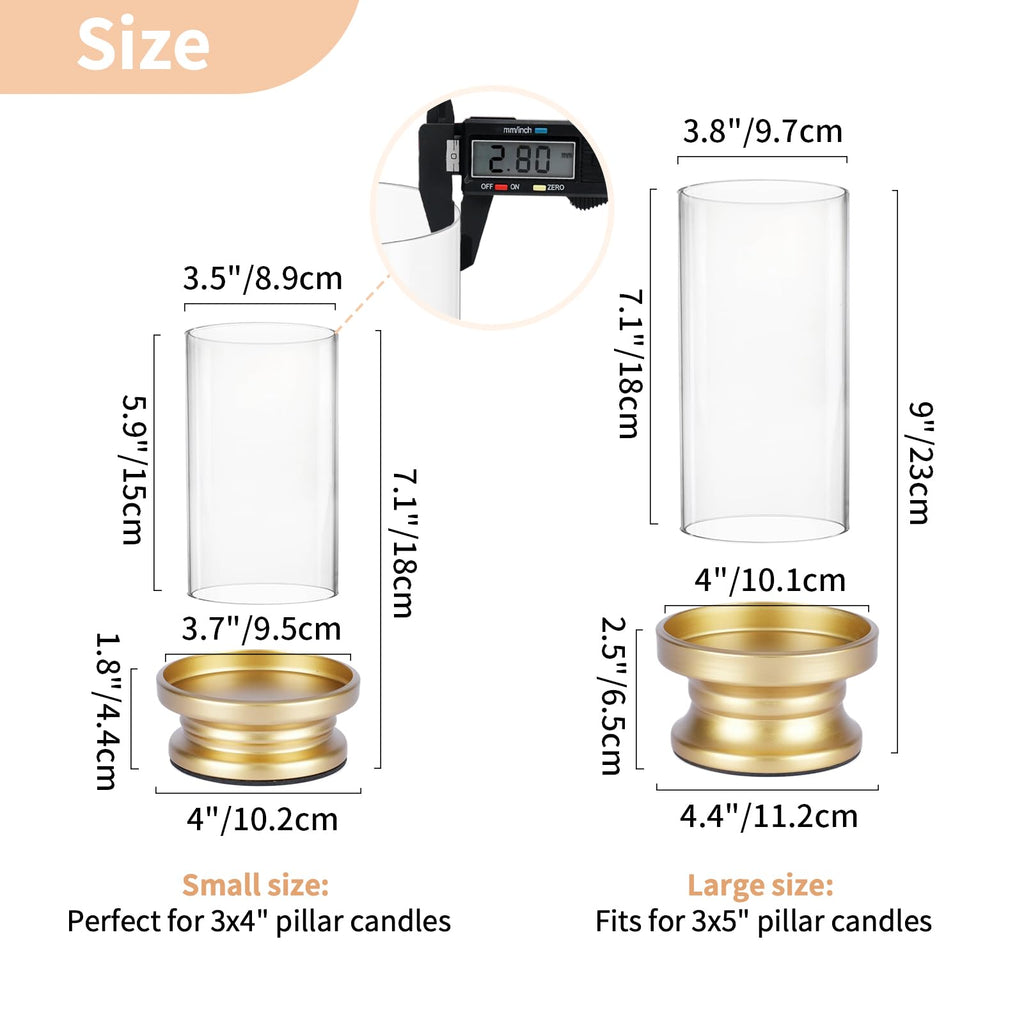 NUPTIO Hurricane Glass Candle Holders for Pillar - Matte Gold - Set of 2