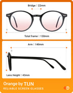 TIJN Blue Light Blocking Glasses Men Women Vintage Thick Round Rim Frame Eyeglasses(Black Tinted Blush)