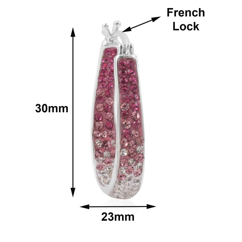 Savlano 14K White Gold Plated Inside Out Crystal Hoop Earrings For Women (Pink-White)