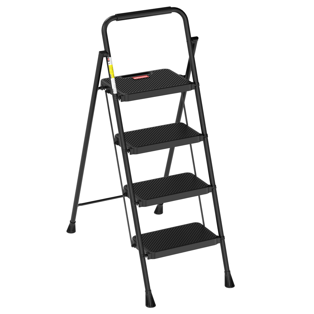 HBTower Step Ladder, 4 Step Ladder Folding Step Stool with Wide Anti-Slip Pedal, Lightweight Ladders for Home, Black