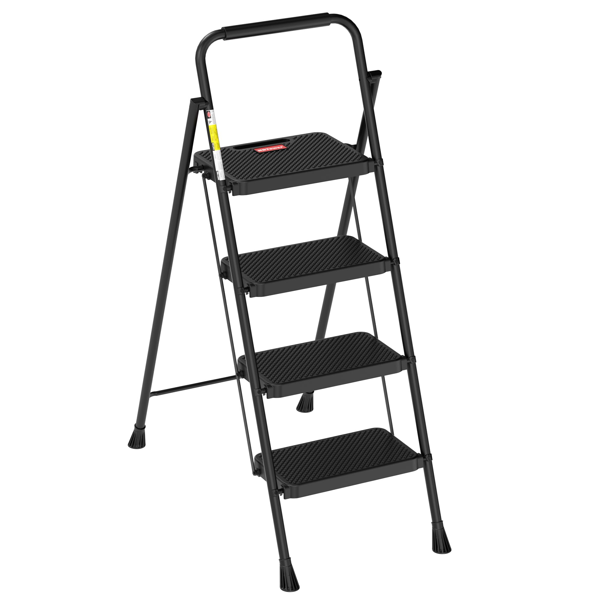 HBTower Step Ladder, 4 Step Ladder Folding Step Stool with Wide Anti-Slip Pedal, Lightweight Ladders for Home, Black