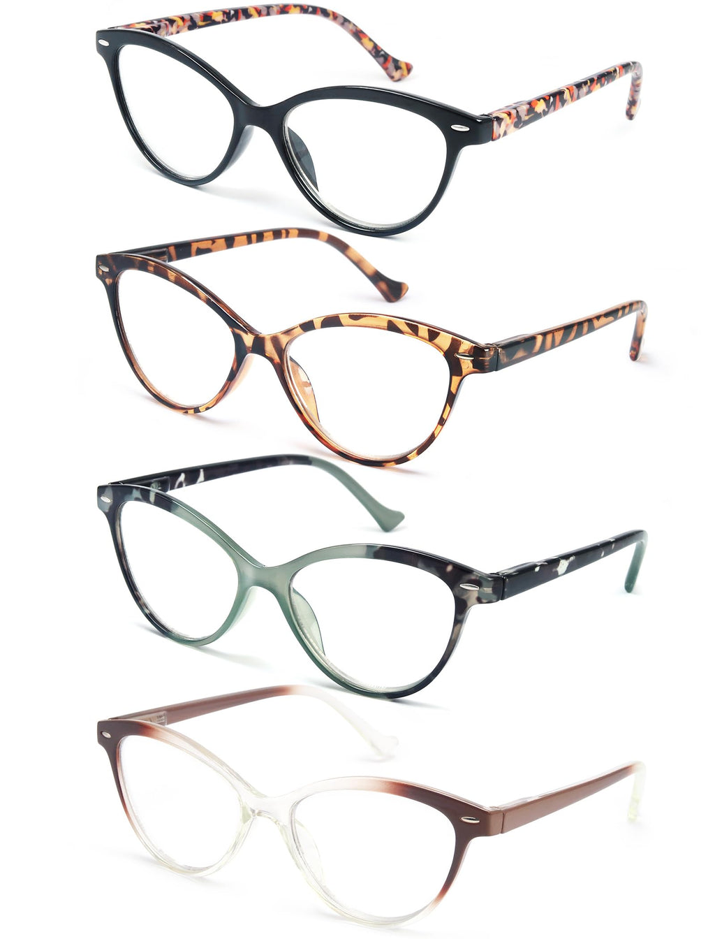 HEEYYOK 1.75 Readers For Women Small Face Womens Reading Glasses Cat Eye 4-Pack Cheaters Reading Glasses Comfort Spring Hinge