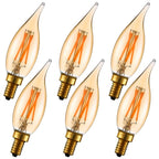 LiteHistory Dimmable 4W 2200K Amber CA10 led Bulb E12 Candelabra led 250lm, Warm White, 40W Flame tip 6Pack