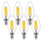 FLSNT 5000K Daylight B10 Dimmable 4W LED E12 Candelabra Bulbs, 40W Equivalent LED Chandelier Candle Bulbs, Clear Glass Finishing, 6 Pack UL,CA65 Listed.