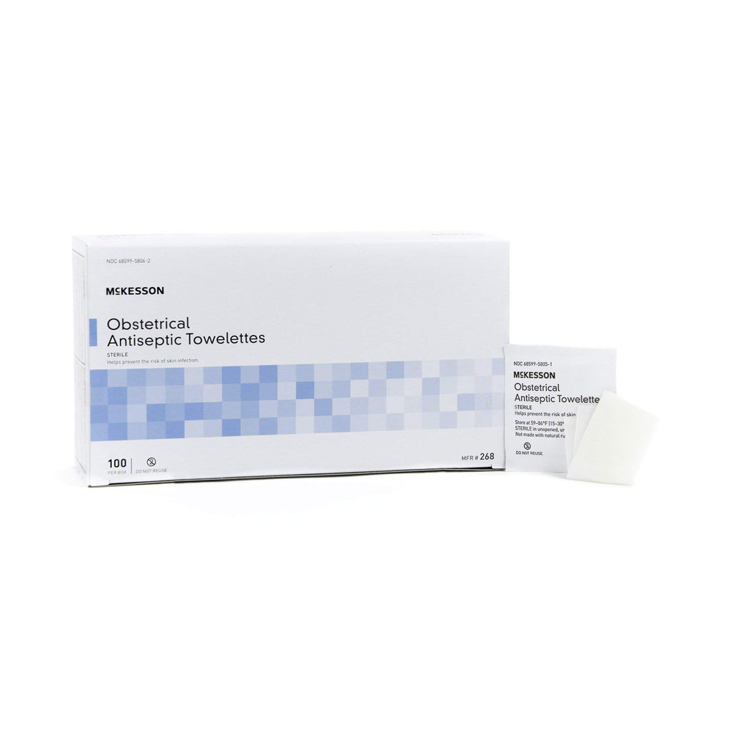 McKesson Obstetrical Antiseptic Towelettes Wipes, Sterile, Individual Packet, Clean Scent, 100 Count, 10 Packs, 1000 Total