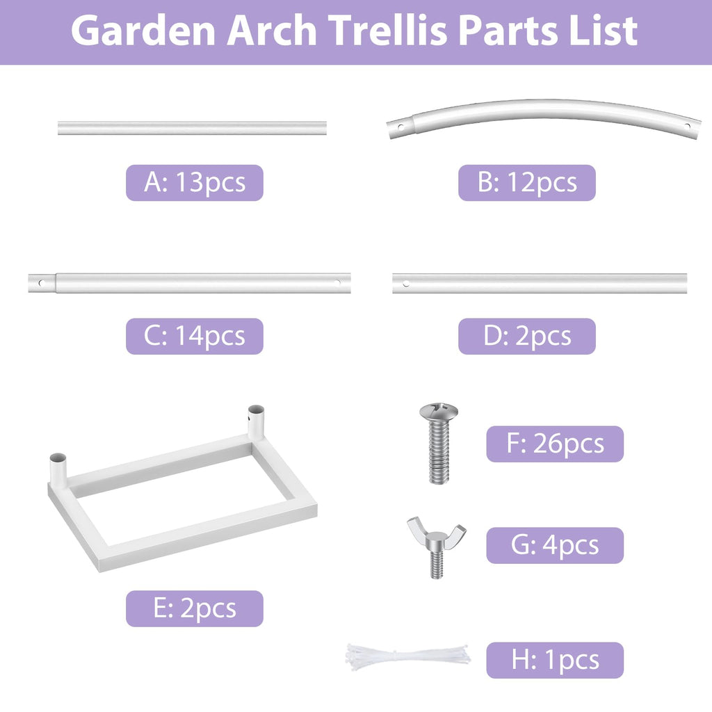 Sunexinlo Garden Arch Trellis with Base, 5.3'W x 7.6'H or 7.9'W x 6.3'H Wedding Arch, Metal Garden Trellis for Climbing Plants Outdoor Wedding Christmas Bridal Party Decoration, White