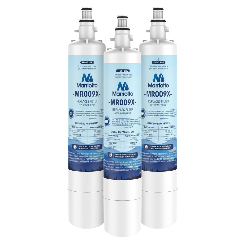 MARRIOTTO Replacement for GE RPWFE, RPWF (Built-in CHIP) Refrigerator Water Filter, Compatible with GFE28GELDS, PFE28KELDS, PFE28KYNFS, GFD28GELDS, GYE22HMKES, GFE28GYNFS, GFD28GYNFS, Pack of 3
