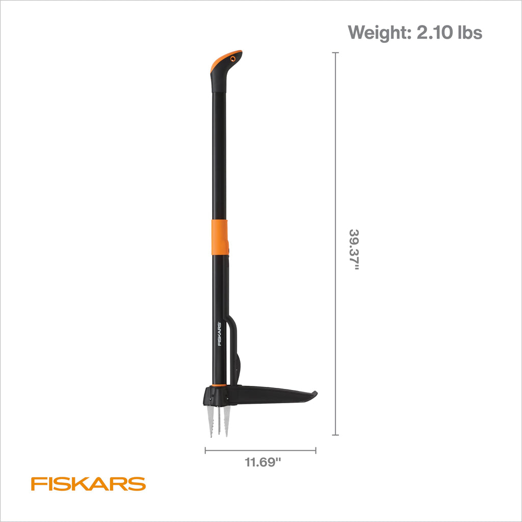 Fiskars Deluxe Stand-Up Weed Puller Tool, 4 Serrated Stainless Steel Claws