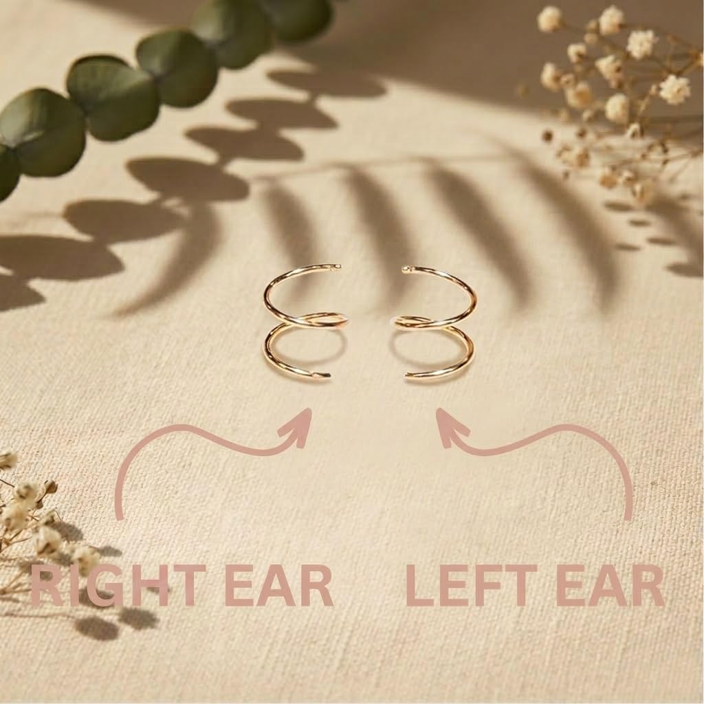 Gold Double Hoop Twist Earrings for Single Piercing. Tiny Spiral Huggie Hoop Illusion Earrings. 19 Gauge (1 Pair)
