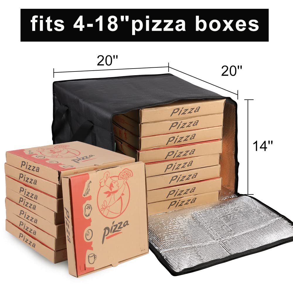 musbus Pizza Carrier Insulated Bags Large for Deliveries, Insulated Pizza Carrier Delivery Bag 20 x 20 inch inches Food Bag for Personal and Professional Use (Black), Black, 20W x 20D x 14H, Modern