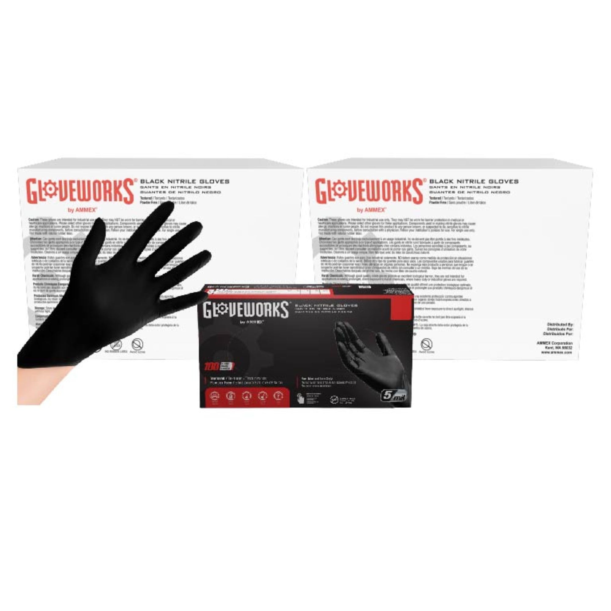GLOVEWORKS XXL Black Nitrile Gloves for Cooking, Food Prep, Disposable, 5 Mil, For Professional Cleaning, 2 Cases of 1000