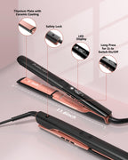 Annlary Hair Straightener 1 Inch Flat Iron and Curler 2 in 1 Titanium Ceramic Ionic Dual Voltage Straightener with Heat-Resistant Silicone, for Less Frizz, Shinier & Smoother