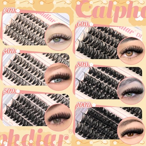 Lash Clusters Kit Wispy Eyelash Extension Kit 480pcs Individual Lashes D Curl Cluster Eyelash Extensions 8-16MM DIY Lash Extension Kit with Lash Bond and Seal Lash Tweezers (30D+40D+50D+60D+80D+100D)