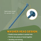 LIONMAX Pocket Hole Screws 2-1/2 Inch, 300 PCS Exterior Pocket Screw #8 x 2-1/2", Coarse Thread, Square Drive, Washer Head, Blue Coated Weather Resistant, 150MM Drive Bit Included