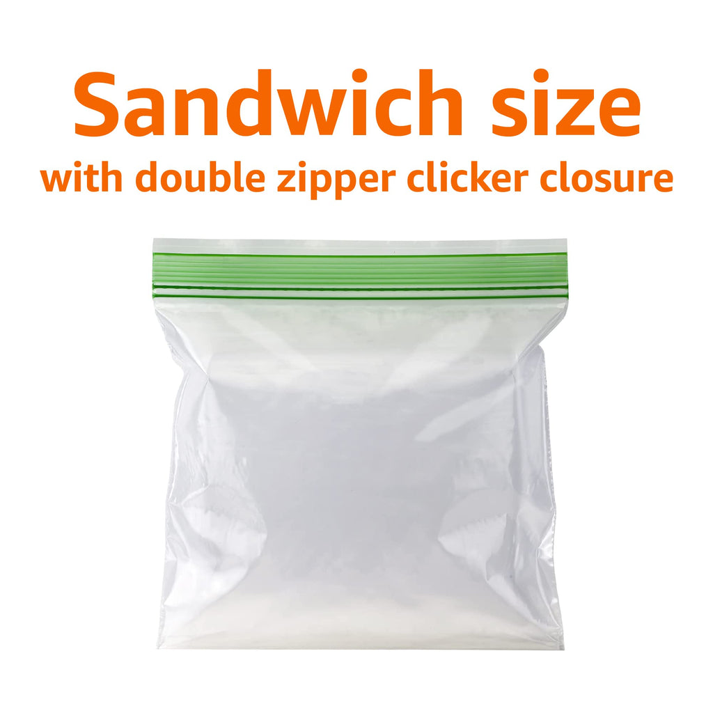 Amazon Basics Resealable Double Zipper Sandwich Storage Bags for Food Storage, 300 Count (Previously Solimo) (Pack of 2)