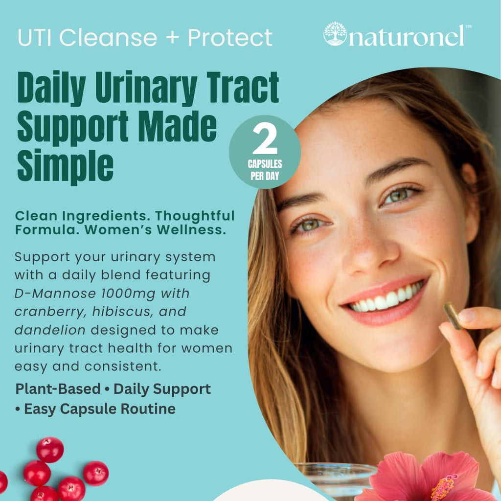 Naturonel UTI Cleanse + Protect (3 Pack) Urinary Tract Support with D-Mannose, Cranberry, Hibiscus & Dandelion | Advanced Formula, Dietary Supplement - Non-GMO, Made in USA, GMP Certified