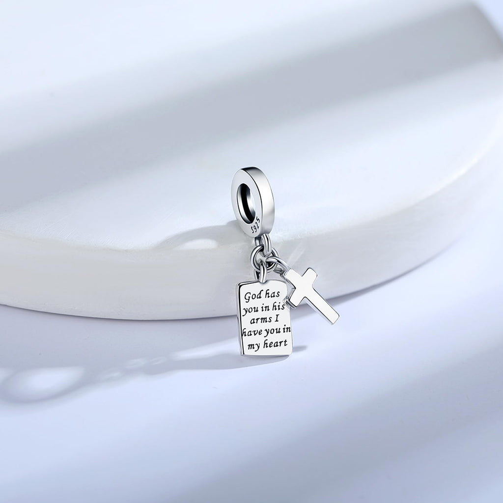 925 Sterling Silver Charms Fit Pandora Charms Bracelet God Has You In His Arms I Have You In My Heart Fit Wife Daughter Mother's Day Christmas Birthday Gift