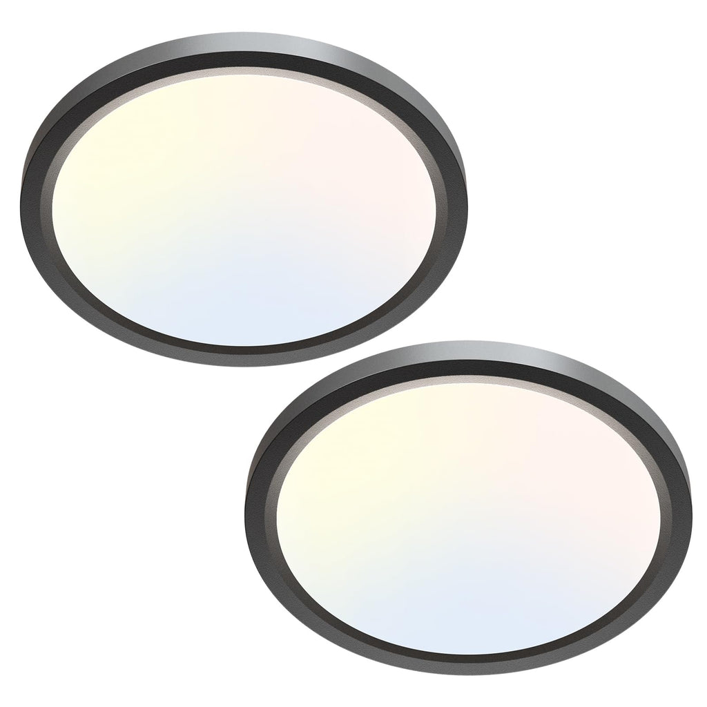 zemty 2Pack LED Ceiling Light Fixture 6.5 Inch, 12W 1200lm Ceiling Mount Light Fixtures, Adjustable 3000K 4000K 6500K, Round Flat Ceiling Lamp for Bathroom Closet Hallway Laundry (Black)