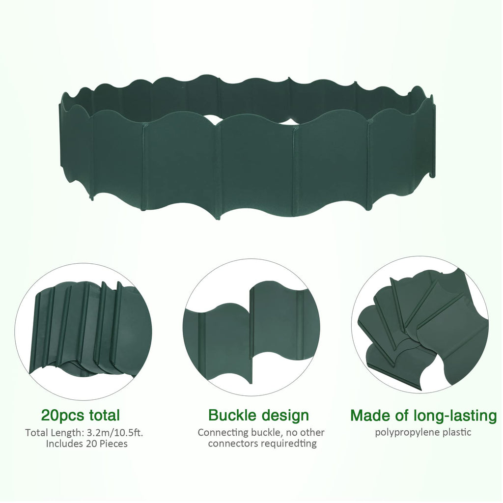 EEOCWF 20 Pcs Garden Edging Border, 10.5ft Plastic No Dig Landscape Borders, 5.3 inch Tall Interlock Decorative Gardens Fences Edging, Flexible Lawn Flower Bed Border, for DIY Patio Walkway Yard