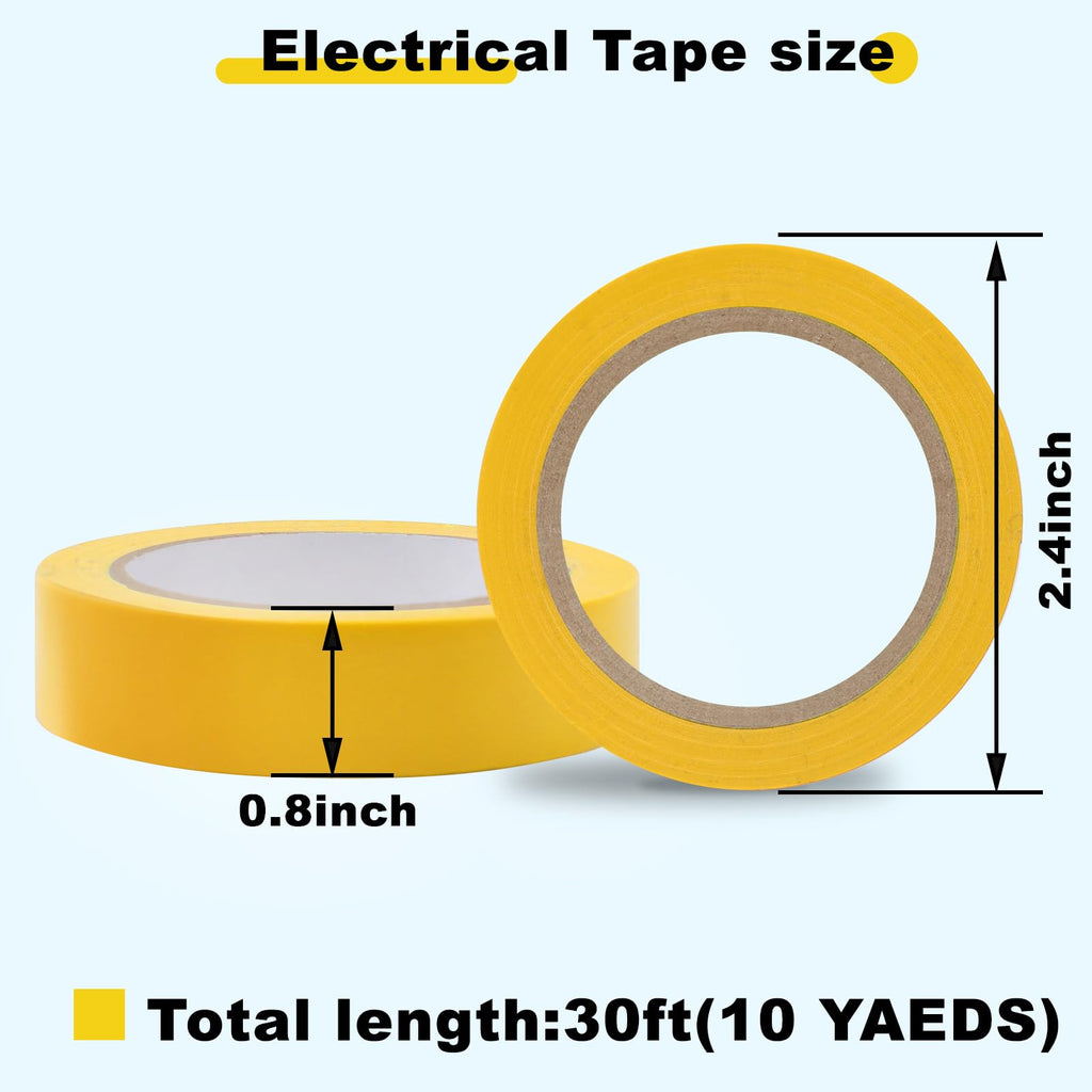 Romeda 9 Pack Electrical Tapes, Electrical Tape Water, Sun, and Oil Resistant, Electrical Tape is Suitable for Most Domestic, Commercial, and Industrial environments - Yellow