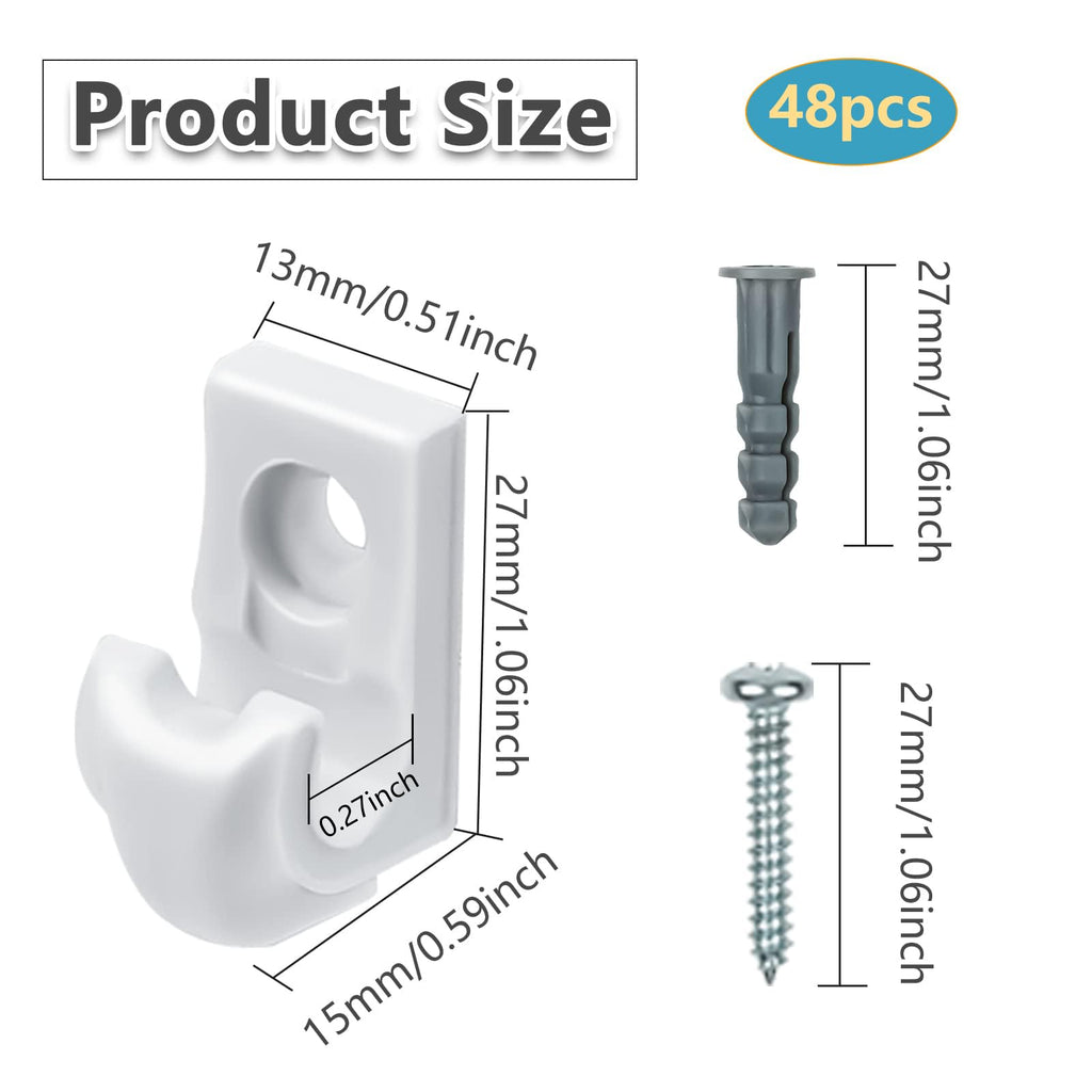 48 Pack White Down Wall Clip Closet Shelves Clips Wire Shelf Loop Clip Plastic Wire Shelf Brackets Included Clips Screws and Expansion Tubes for Wire Closet Shelving
