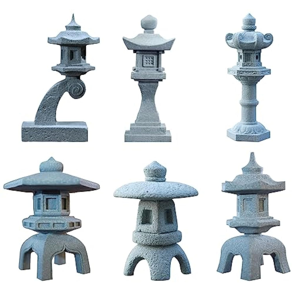 Saihisday 6pcs Miniature Asian Decor, Japanese Lantern Style, Chinese Pagoda Statue for Fish Tank Aquarium Ornament Decor Bonsai Micro Rockery Landscape Kit