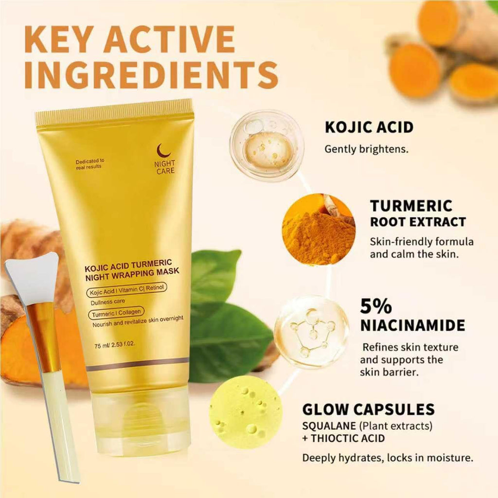 Metiplou kojic Acid Turmeric Night Wrapping Hydration Mask Brightens & Defends Against Skin, Improves Skin Texture Glowing Skin