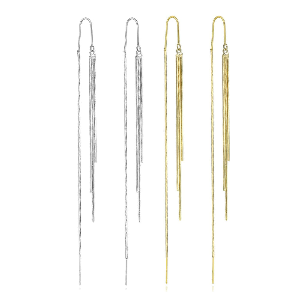 Ckeureri Threader Dangle Earrings for Women Dazzling Tassel Long chain Drop Earrings for Your Wedding and Prom(Gold Silver 2 Pair Pack)