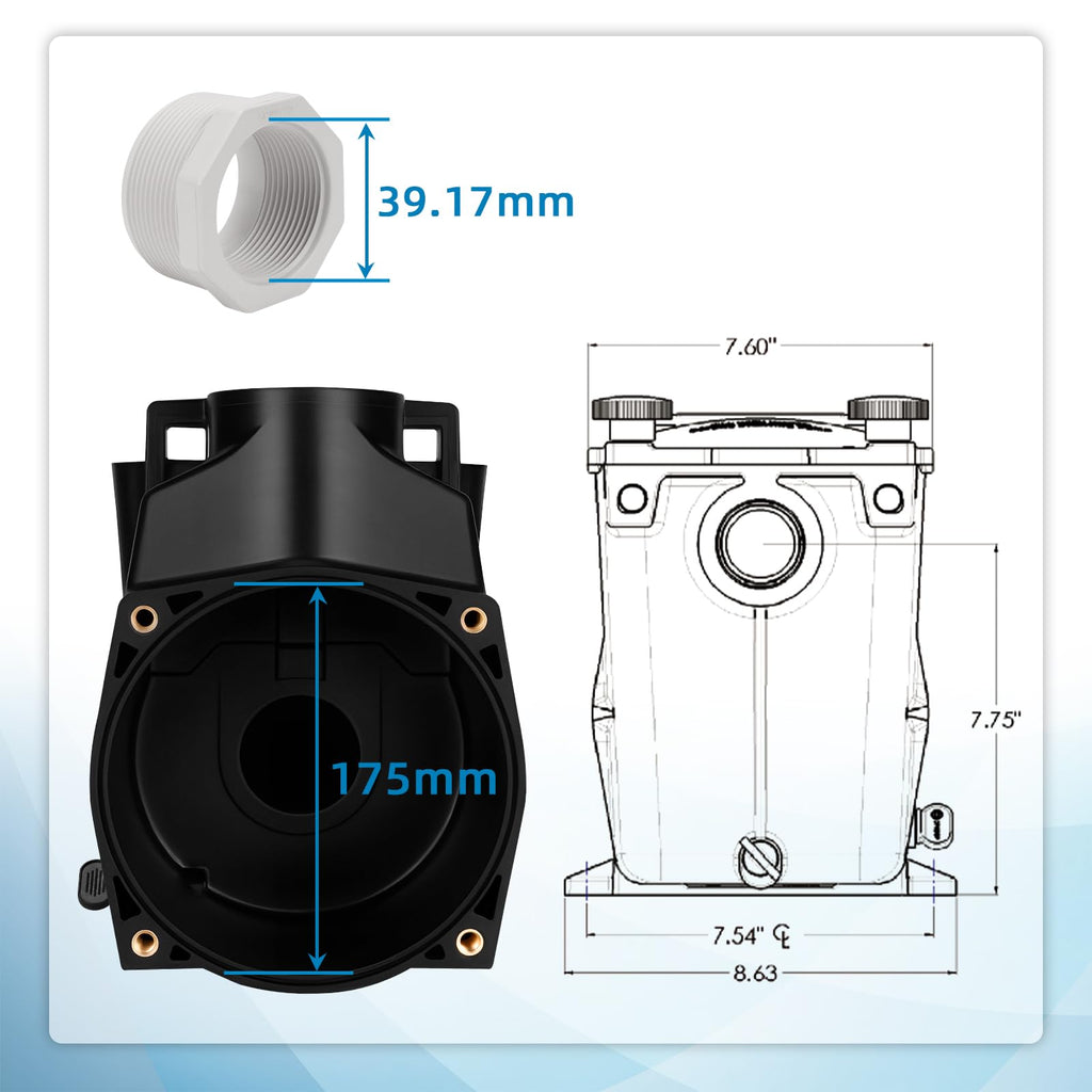 Aumzong SPX1620AA Pump Strainer Housing 2-Inch by 2-Inch Compatible with Hayward Super Pump SP1600X and SP2600X Series Models