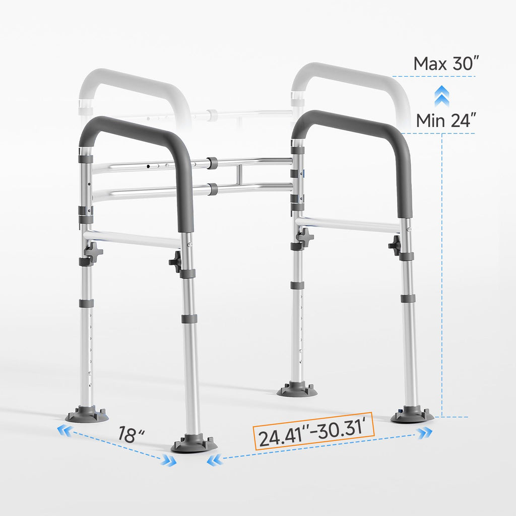Loyoda Toilet Safety Rails,Height-Adjustable Toilet Frame Width-Adjustable Toilet Handles Foldable Toilet Rail Provides Support for Seniors ， Pregnant ，Disabled （Gray）