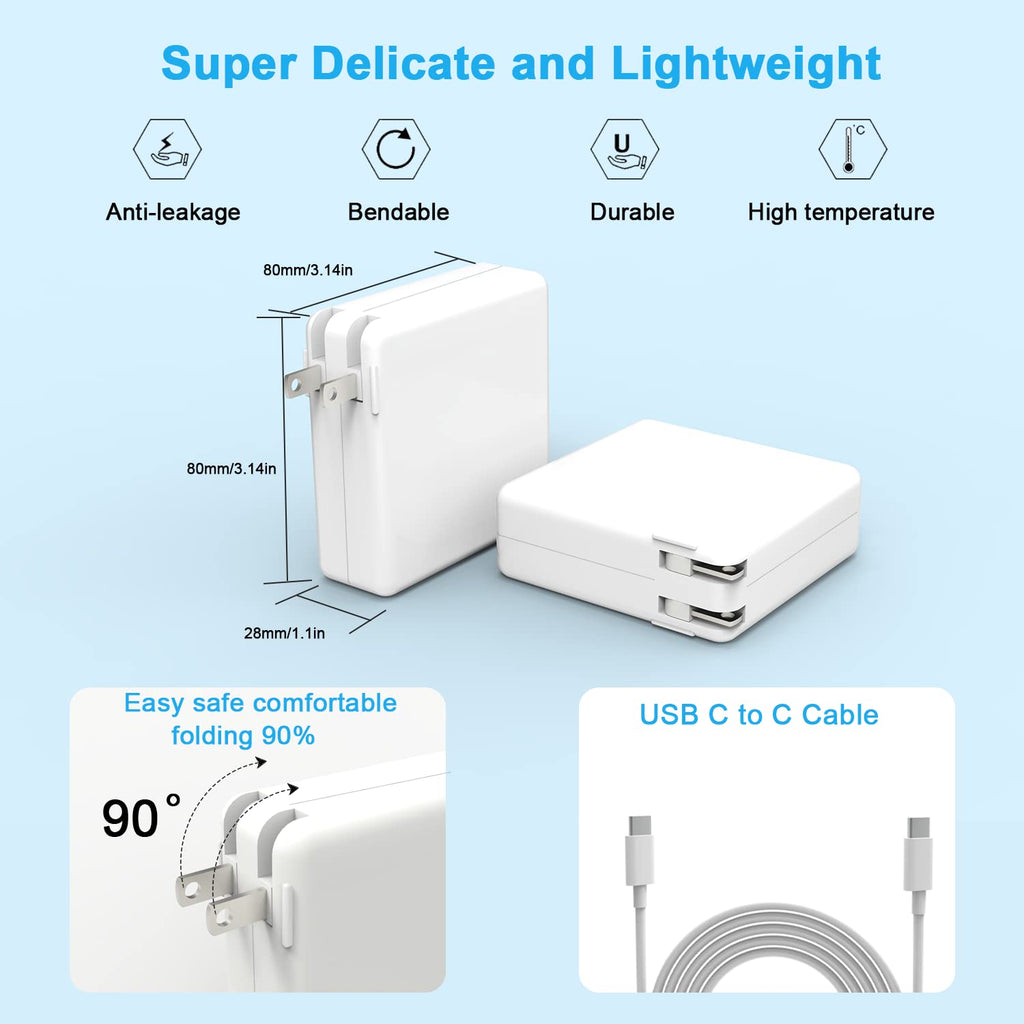 YOXYDIF Replacement MacBook Air & Pro Charger, 100W USB C Power Adapter, Compatible with MacBook Pro M2, M1, Air 13/14/15/16 Inch, iPad Pro, USB-C Devices, Fast Charging, White, 7ft Cable