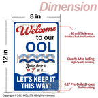 MOLESS 2 Pack Pool Signs – 12x8 Inch Welcome To Our Ool & Funny Pool Rules Sign Safety, Durable 0.040 Aluminum, Easy to Mount, PSP-2401