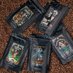 Bones Coffee Company Favorite Flavors Sample Pack Gift Set with Coffee Mug Medium Roast Whole Bean Coffee Low Acid Flavored Coffee Beans (4 oz, Pack of 5)