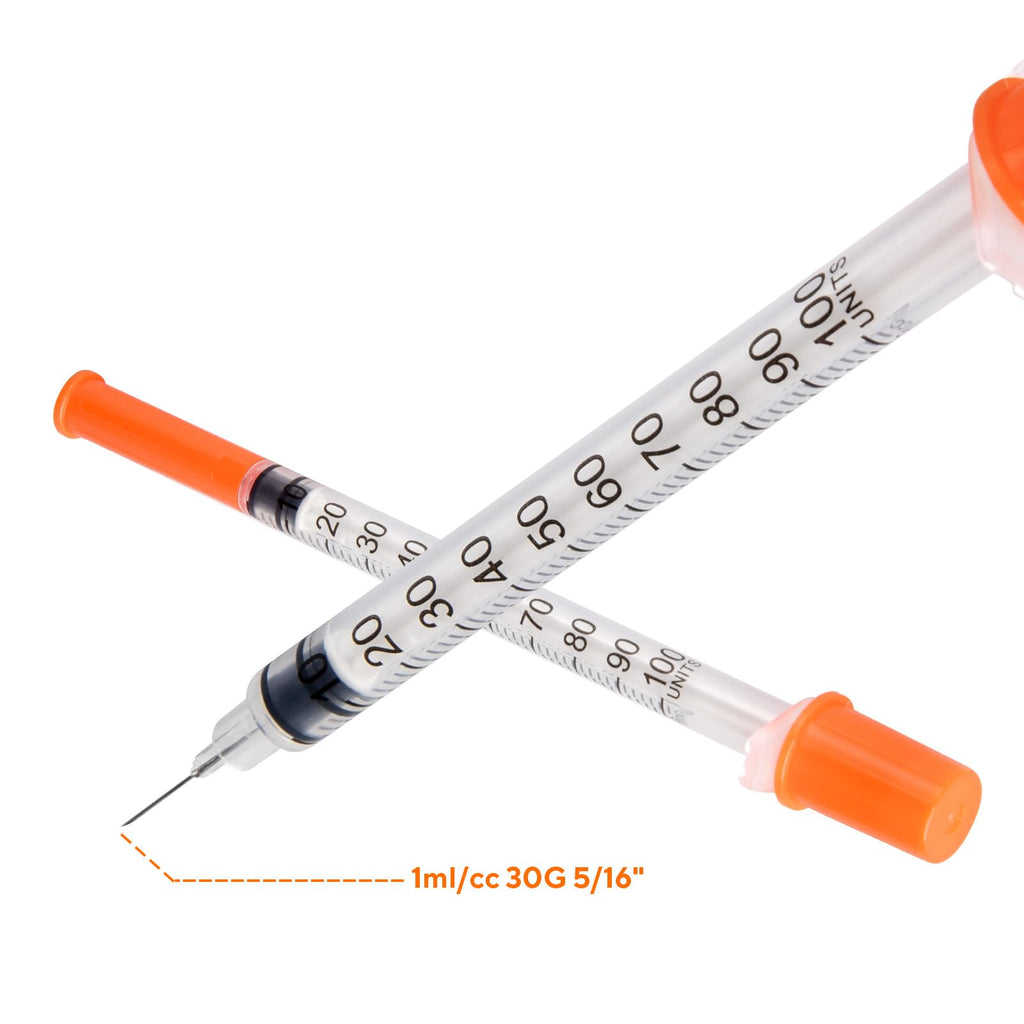 JIUPULL 30PACK U-100 Syringes, 30G 5/16" (8mm) 1ml/cc Disposable Syringe