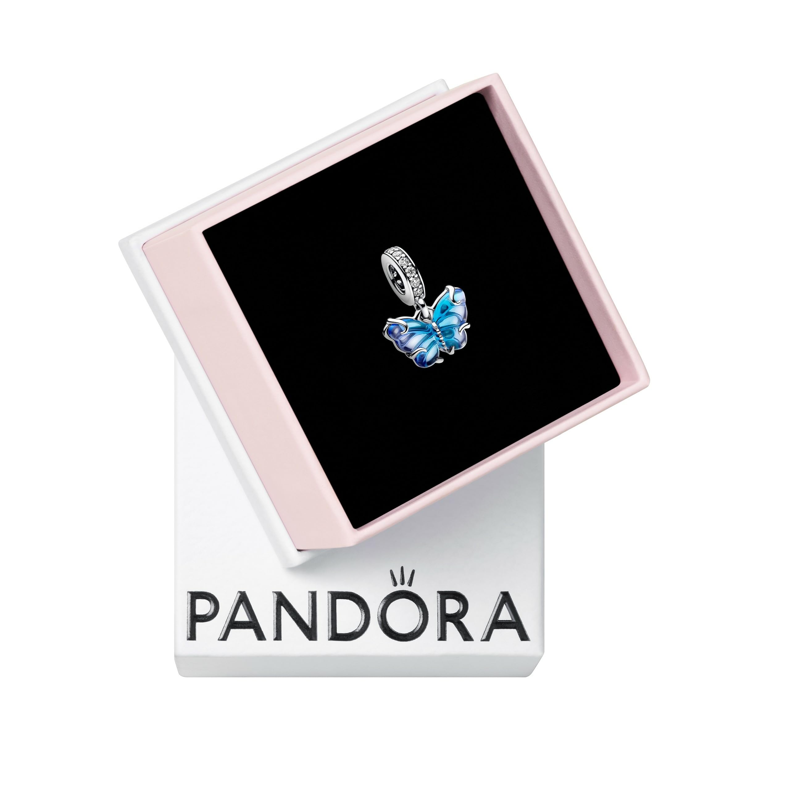 PANDORA Blue Murano Glass Butterfly Dangle Charm - Compatible with PANDORA Moments - Gift for Her - Sterling Silver & Murano Glass with Cubic Zirconia - With Gift Box