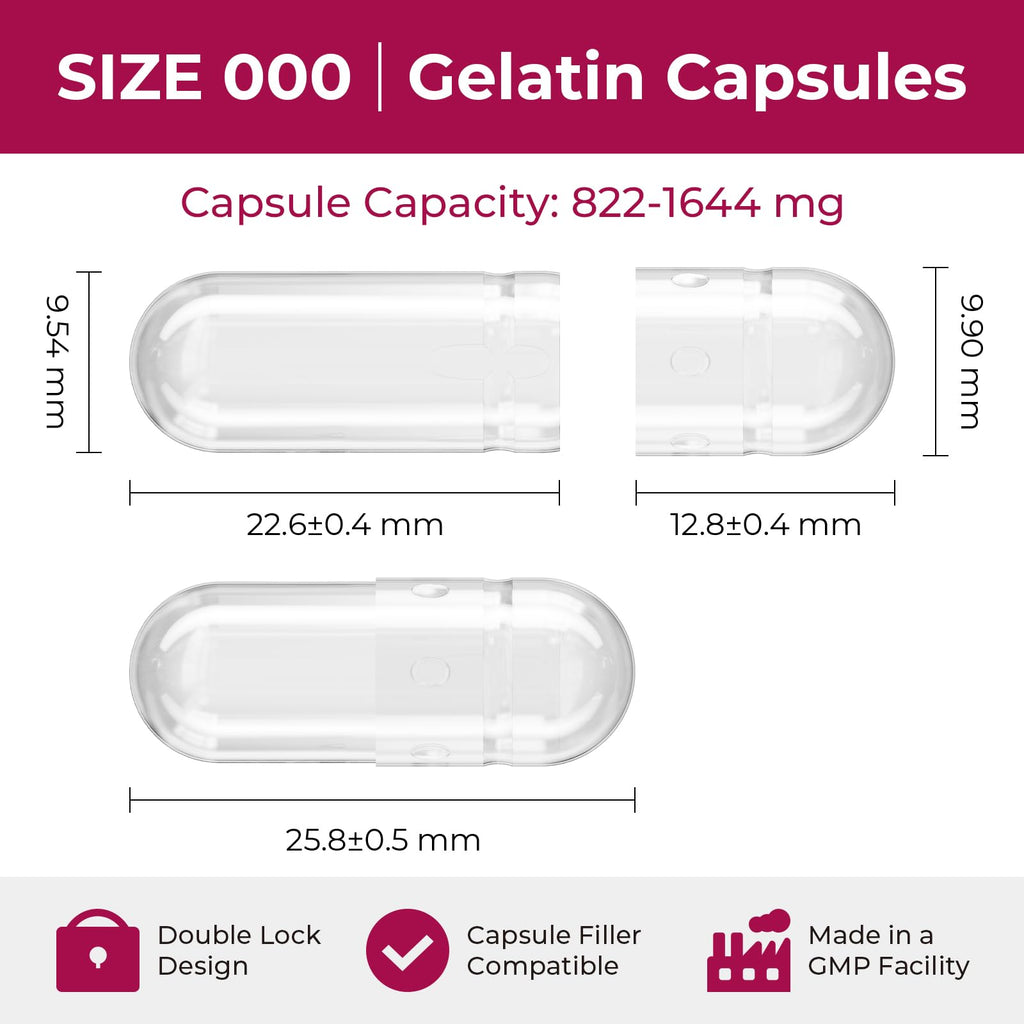 ATLEMISME Empty Gelatin Capsules Size 000 - Gelatin Capsules Empty (500 Count) Empty Capsules DIY Gelatin Capsule Filling - Gel Capsules Empty Caps with 2 Micro Lab Spoons for Capsule Filling