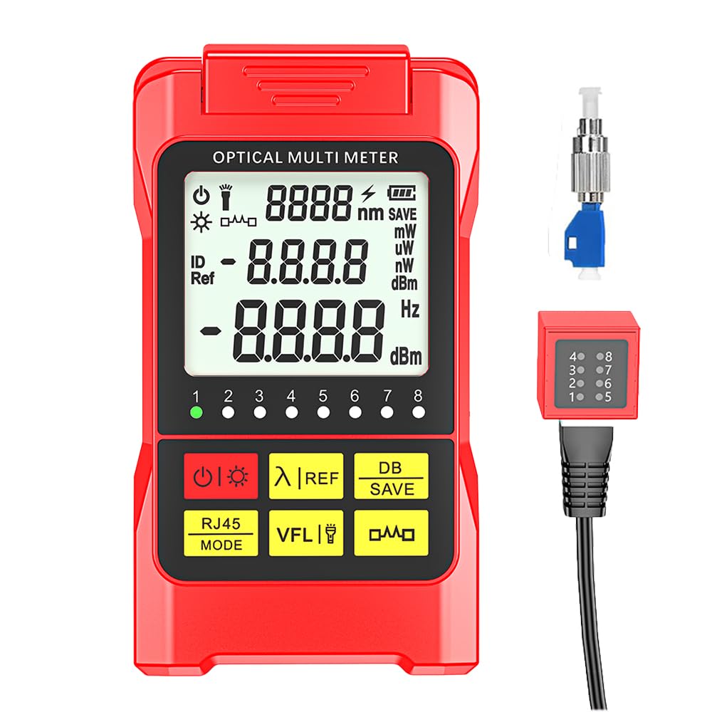 D YEDEMC Fiber Optic Cable Tester Portable Optical Fiber Power Meter FC/SC/ST Universal Interface Integrated OPM, VFL, and RJ45 Functions (OPM-VFL-2)