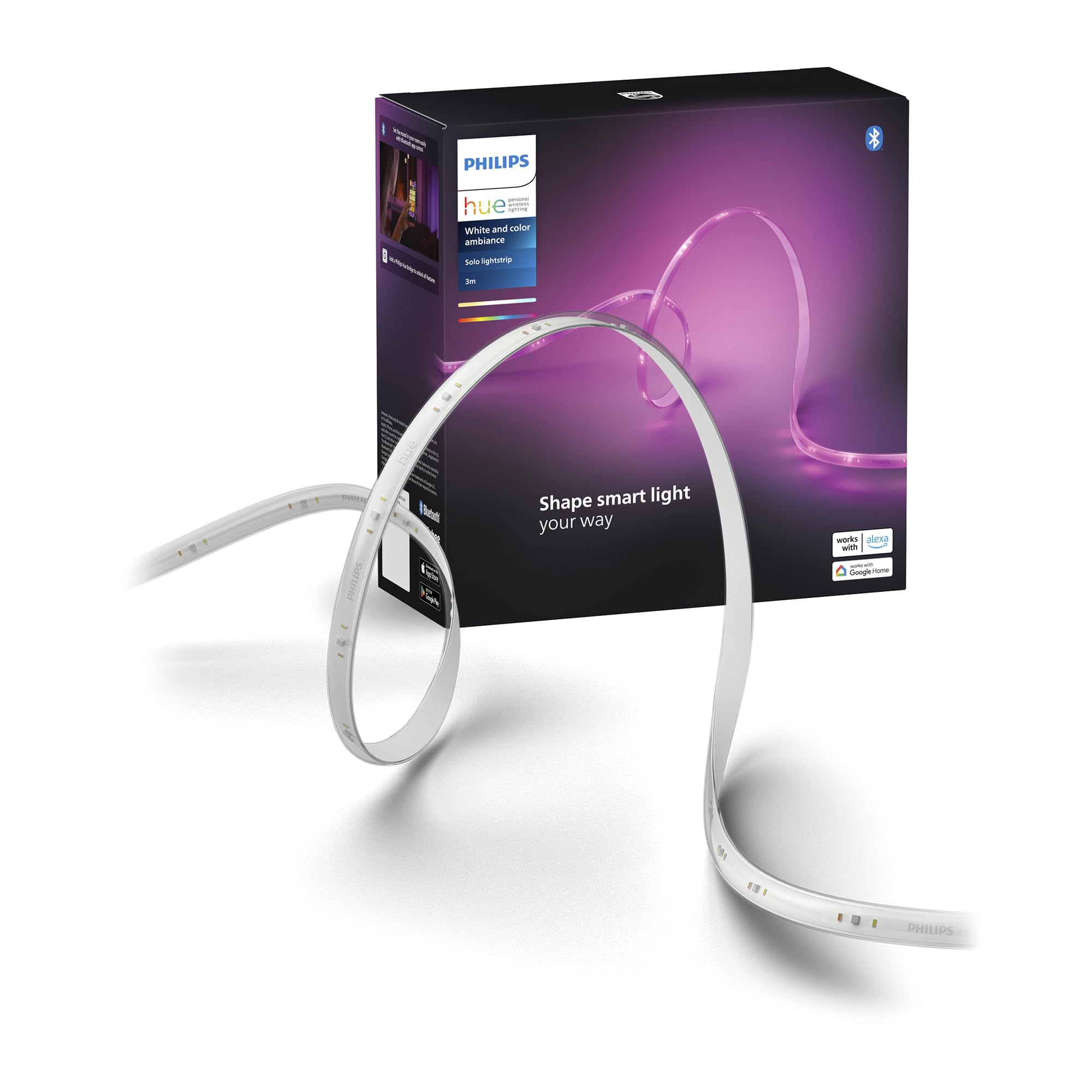 PHILIPS Hue Indoor 10 Ft Smart RGBWW LED Solo Lightstrip Base Kit, 1 Pack, Control with Hue App, LED Strip Lights Compatible with Alexa, Google Assistant and Apple HomeKit