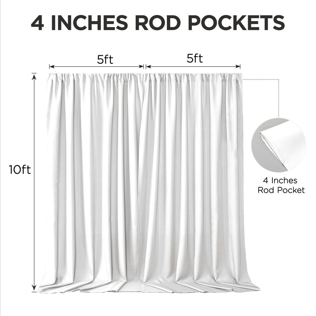 Joydeco White Curtains Backdrop for Wedding Parties, Photo Backdrop Curtains for Wedding Decorations Birthday, Wrinkle Free Polyester 5ft x 10ft Fabric Drape 2 Panels with Rod Pockets