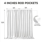 Joydeco White Curtains Backdrop for Wedding Parties, Photo Backdrop Curtains for Wedding Decorations Birthday, Wrinkle Free Polyester 5ft x 10ft Fabric Drape 2 Panels with Rod Pockets
